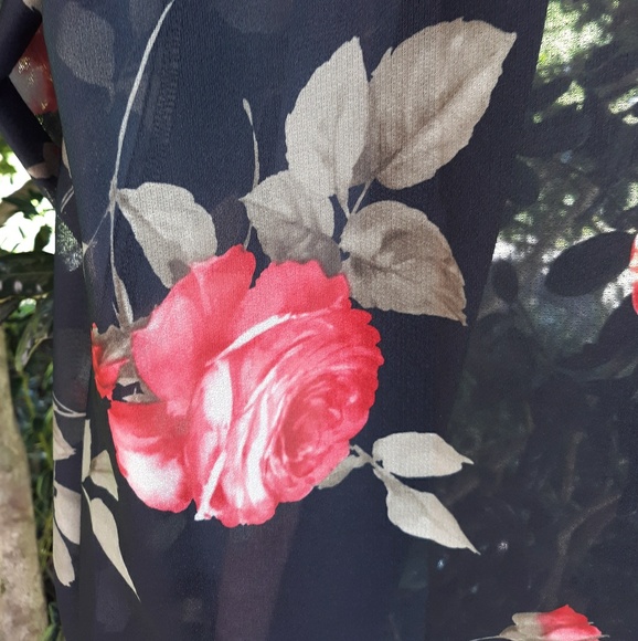 NAVY/BLACK SHEER ROSE KIMONO-STYLE JACKET, MP - Picture 4 of 5